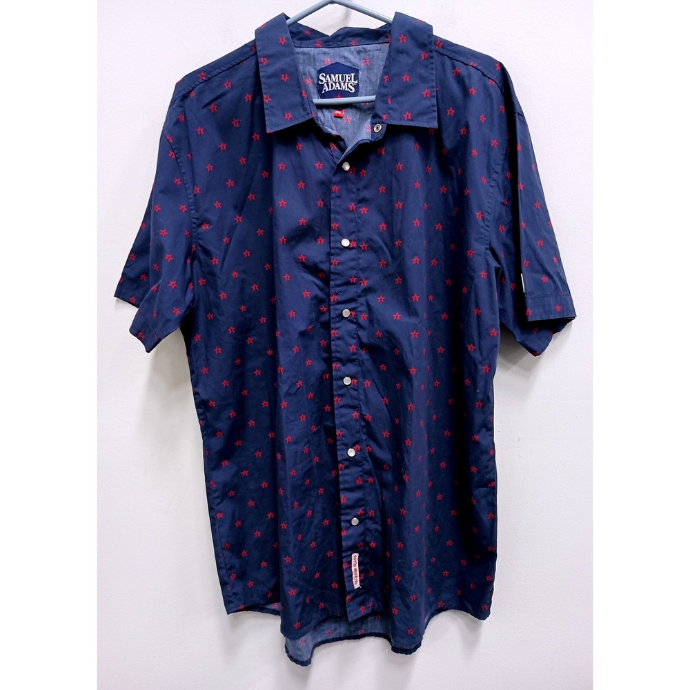 Samuel Adams Button Down Shirt Mens XXL Navy Star Print Americana Short Sleeve
